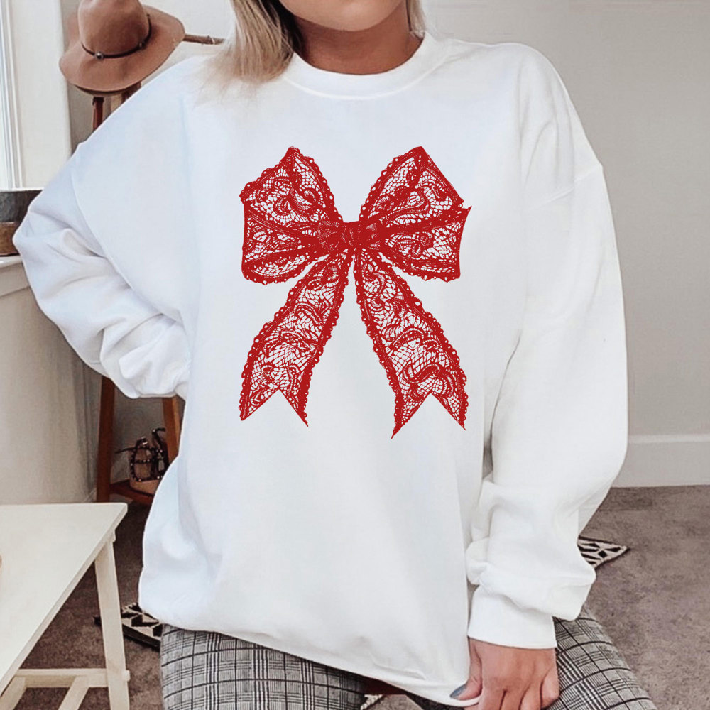 Lace Bow Sweatshirt | Red Bow Crewneck | Christmas | Valentine's Day | Everyday | Holiday