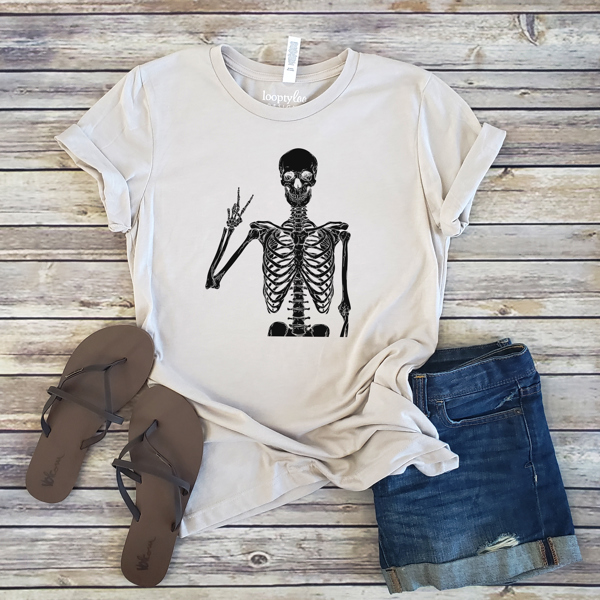 Skeleton Peace Tee | Halloween Shirt | Skull T-shirt | Holiday | Bella