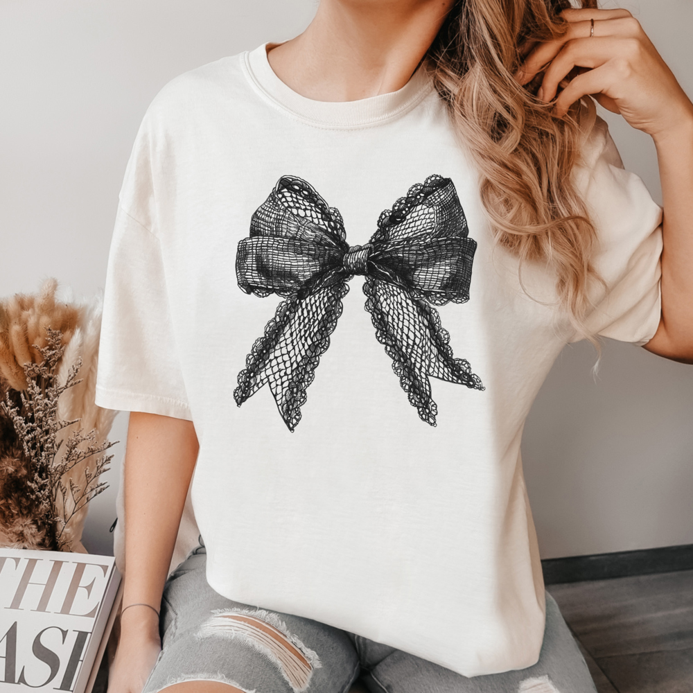 Lace Bow Tee | Graphic Shirt | Ivory T-shirt | Comfort Colors