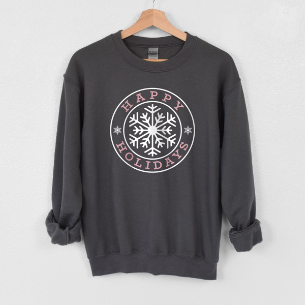 Happy Holidays Snowflake Crewneck | Christmas Sweatshirt | Charcoal Gray | Winter