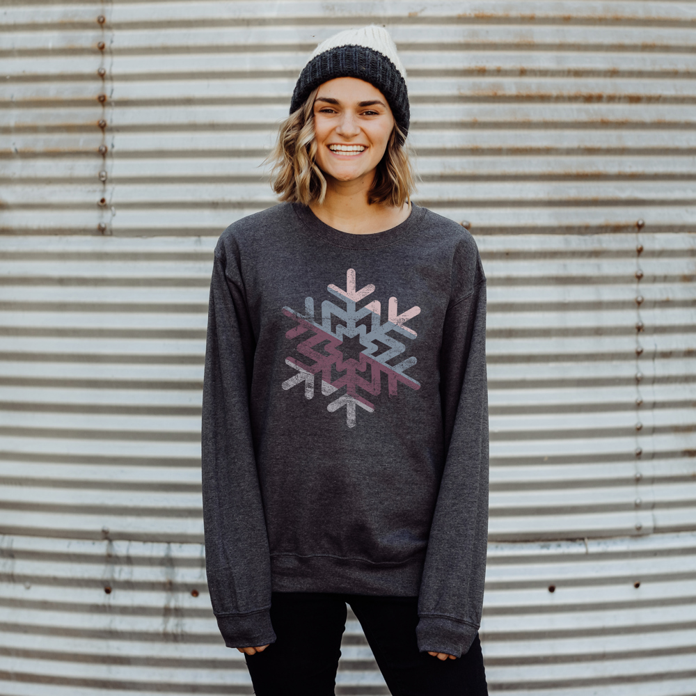 Winter Snowflake Crewneck Sweatshirt | Charcoal Gray | Holiday | Christmas