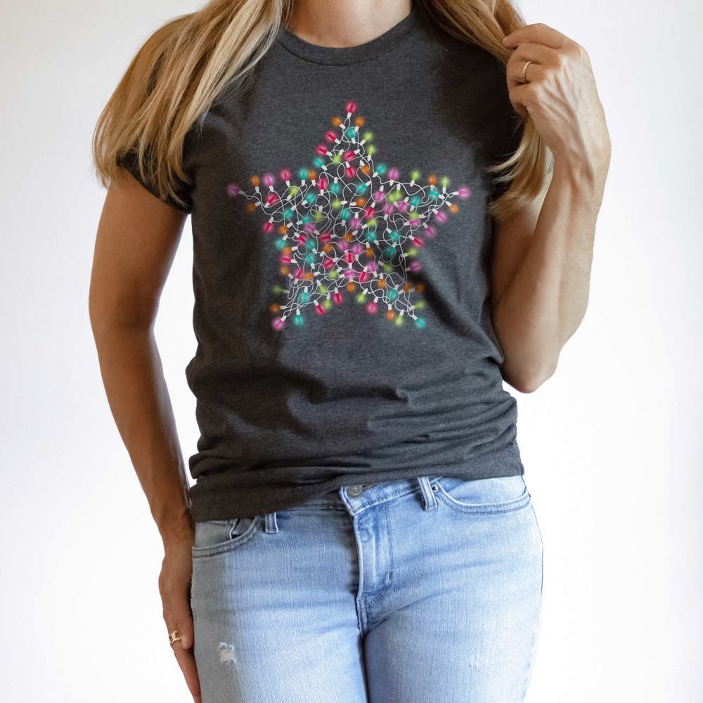 Star Lights Tee | Christmas T-shirt  | Holiday | Charcoal Gray Shirt | Winter