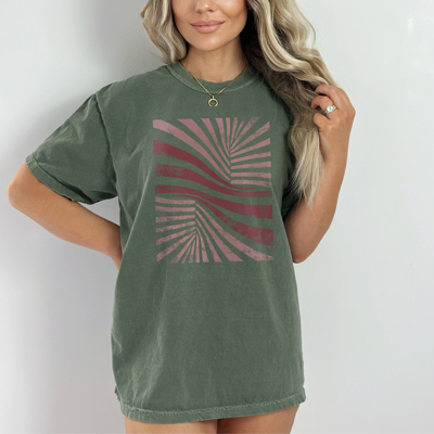 Wave Geometric Tee | Graphic T-shirt | Green Shirt | Pink Design | Comfort Colors Moss