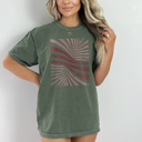  Wave Geometric Tee | Graphic T-shirt | Green Shirt | Pink Design | Comfort Colors Moss