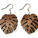  Walnut Wood Monstera Tropical Leaf Drop Earrings