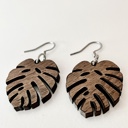  Walnut Wood Monstera Tropical Leaf Drop Earrings