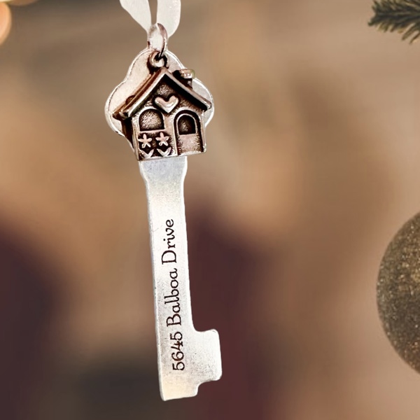 New Home Ornament Key and House-  Personalized Skeleton Key Shape