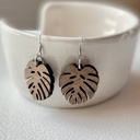  Walnut Wood Monstera Tropical Leaf Drop Earrings