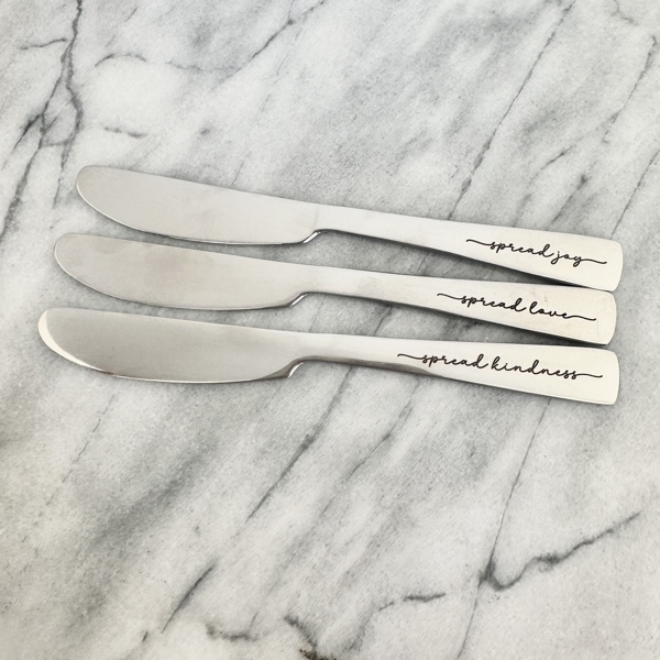 Set of 3 Spread LOVE JOY KINDNESS Spreaders, Stainless Steel