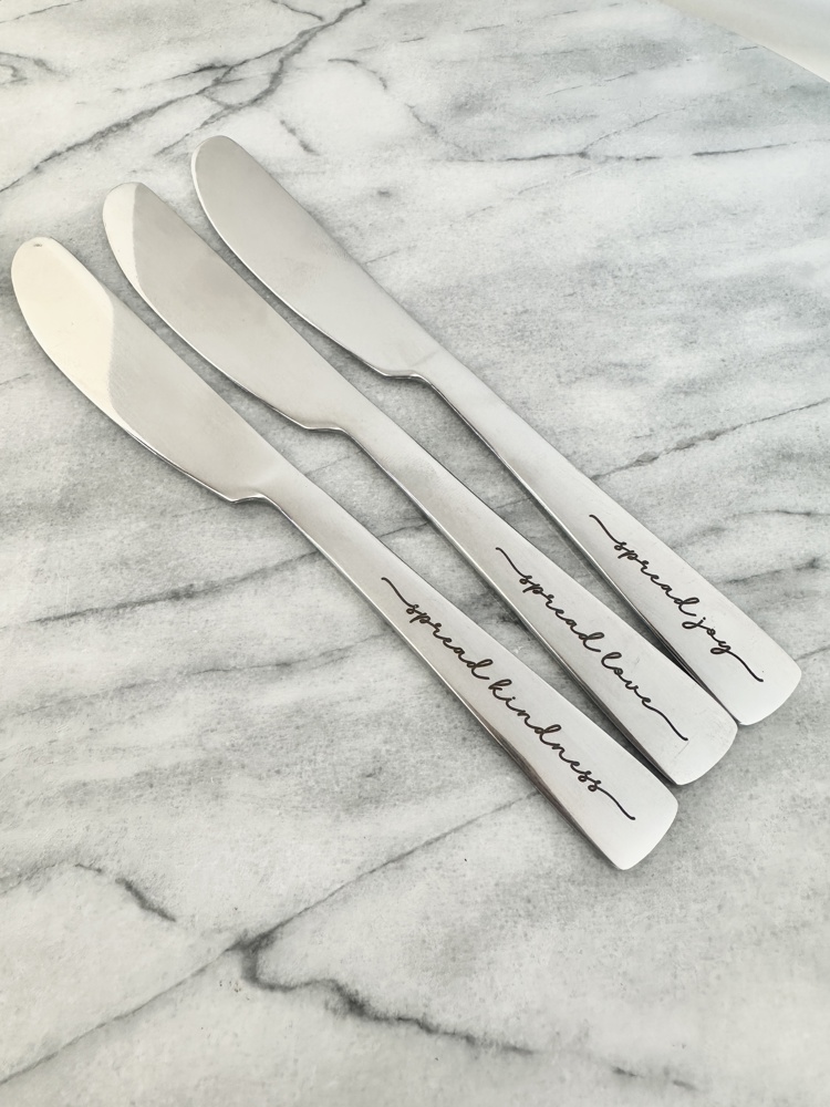 Set of 3 Spread LOVE JOY KINDNESS Spreaders, Stainless Steel