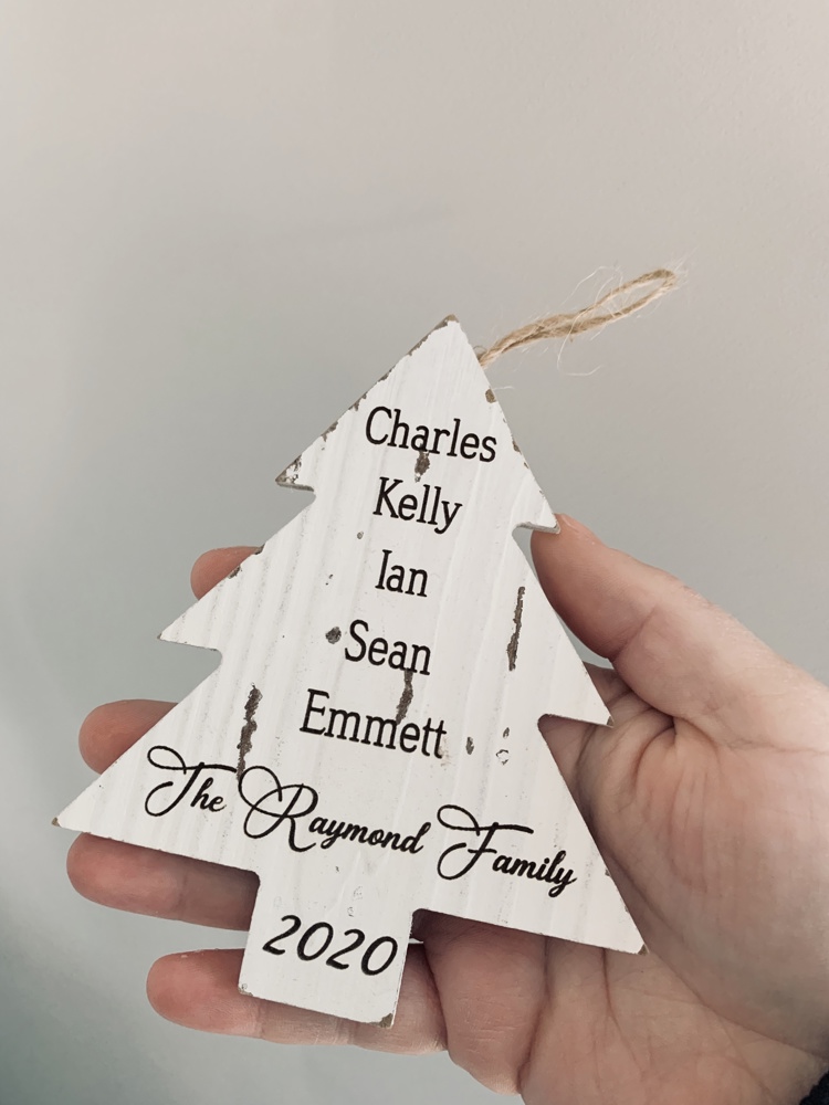 Personalized Family Tree Ornament, Whitewash Vintage Distressed