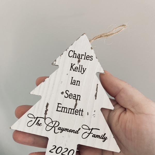 Personalized Family Tree Ornament, Whitewash Vintage Distressed