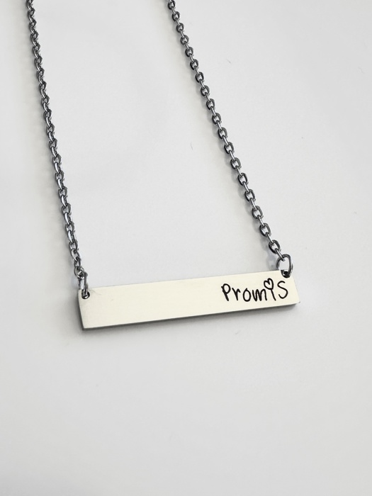 Handwriting silver steel bar necklace 