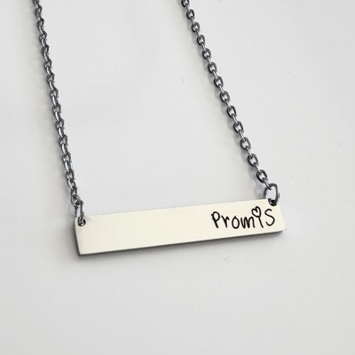 Handwriting silver steel bar necklace 