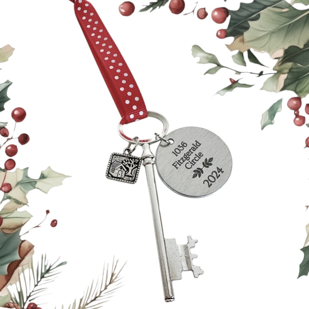 Personalized Address Key and House Charm Ornament