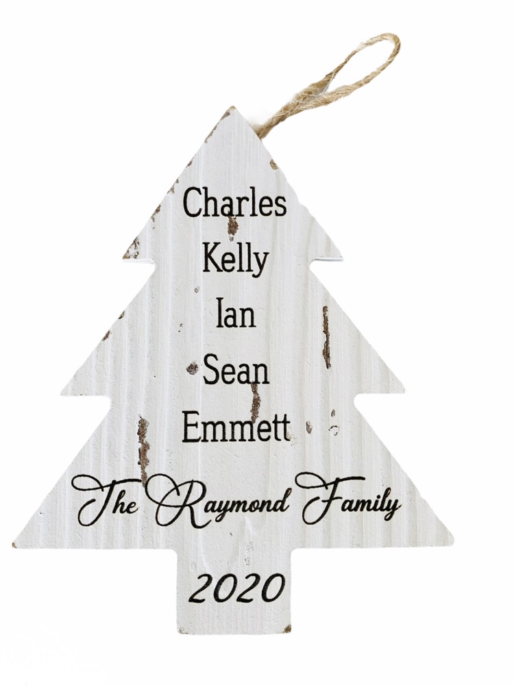 Personalized Family Tree Ornament, Whitewash Vintage Distressed