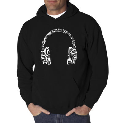 Music Note Headphones - Men's Word Art Hooded Sweatshirt