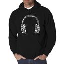 Black XXXL Music Note Headphones - Men's Word Art Hooded Sweatshirt