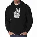 Black Medium Peace Fingers - Mens Word Art Hooded Sweatshirt
