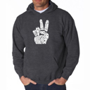Gray XXXXL Peace Fingers - Mens Word Art Hooded Sweatshirt