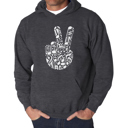 Gray Large Peace Finger Notes - Men's Word Art Hooded Sweatshirt