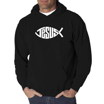 Christian Jesus Name Fish Symbol - Men's Word Art Hooded Sweatshirt