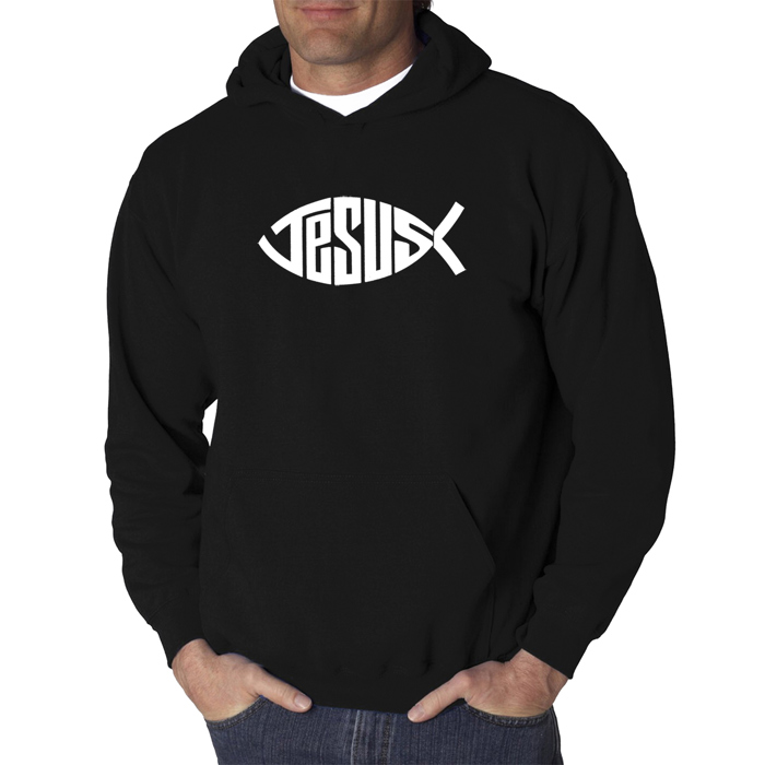 Christian Jesus Name Fish Symbol - Men's Word Art Hooded Sweatshirt