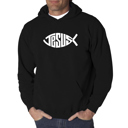 Black Medium Christian Jesus Name Fish Symbol - Men's Word Art Hooded Sweatshirt
