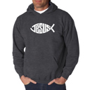 Gray XXXXL Christian Jesus Name Fish Symbol - Men's Word Art Hooded Sweatshirt