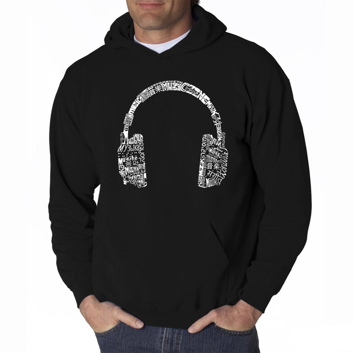 Headphones - Languages - Mens Word Art Hooded Sweatshirt