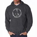 Gray Medium PEACE, LOVE, & MUSIC - Men's Word Art Hooded Sweatshirt