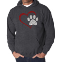 Gray XL Paw Heart - Men's Word Art Hooded Sweatshirt