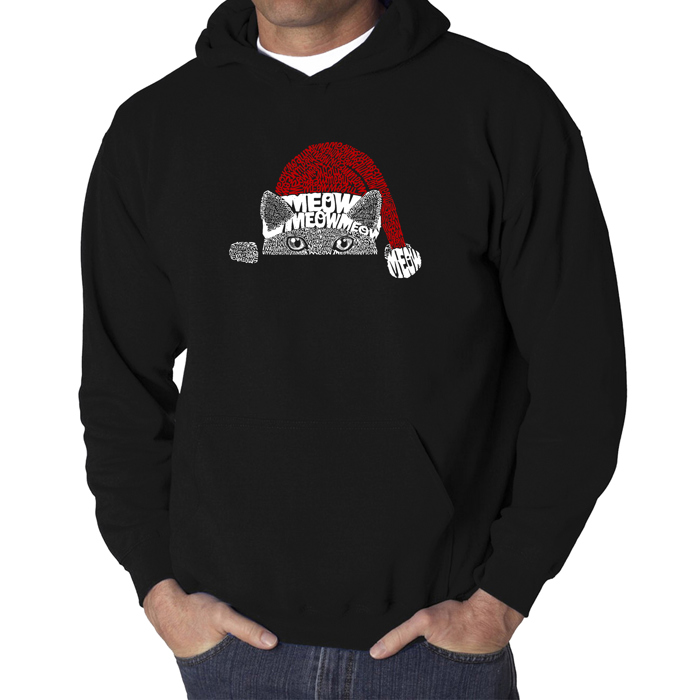 Christmas Peeking Cat - Men's Word Art Hooded Sweatshirt