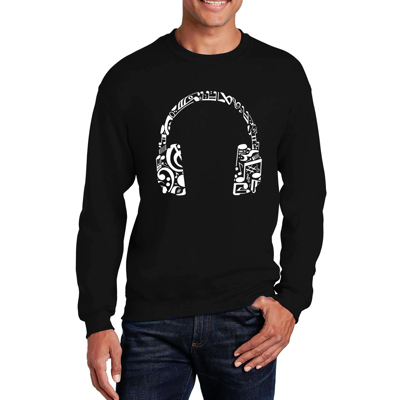Music Note Headphones - Mens Word Art Crewneck Sweatshirt
