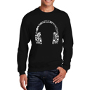 Black XXXXL Music Note Headphones - Mens Word Art Crewneck Sweatshirt