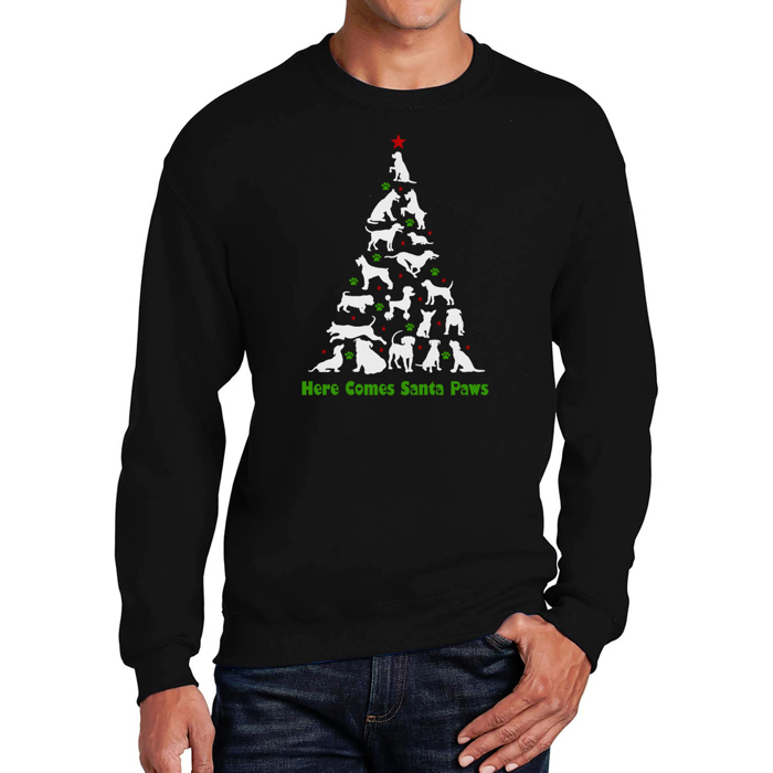Here Comes Santa Paws - Men's Word Art Crewneck Sweatshirt