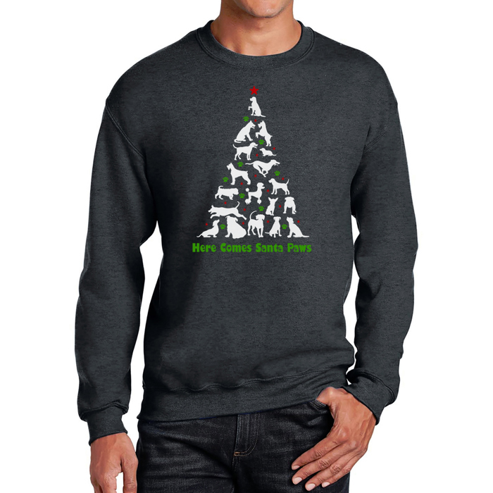 Here Comes Santa Paws - Men's Word Art Crewneck Sweatshirt