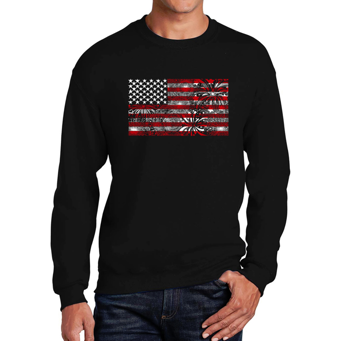 Fireworks American Flag - Mens Word Art Crewneck Sweatshirt
