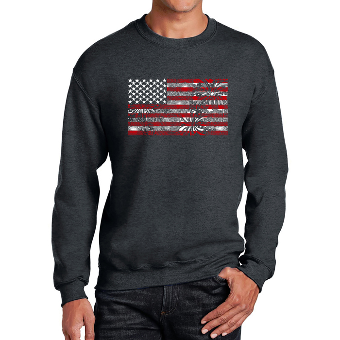 Fireworks American Flag - Mens Word Art Crewneck Sweatshirt