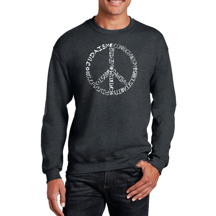 Different Faiths Peace Sign - Mens Word Art Crewneck Sweatshirt