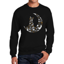 Black XL Cat Sitting On Moon - Men's Word Art Crewneck Sweatshirt