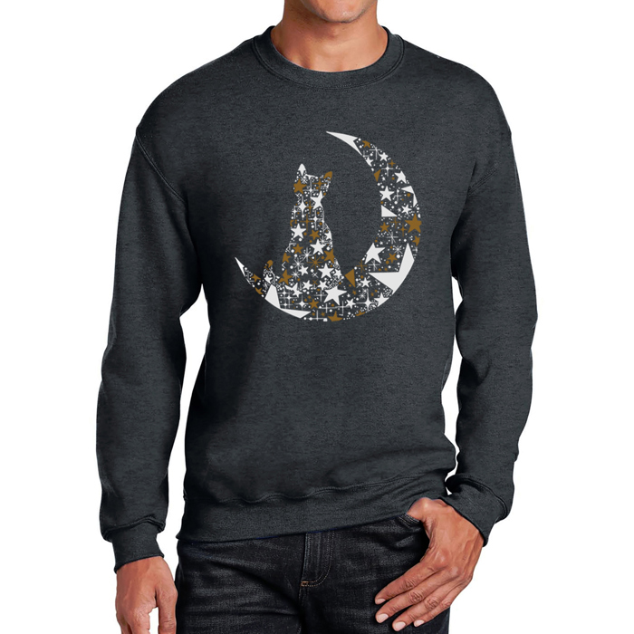 Cat Sitting On Moon - Men's Word Art Crewneck Sweatshirt