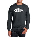 Gray Medium Christian Jesus Name Fish Symbol - Mens Word Art Crewneck Sweatshirt