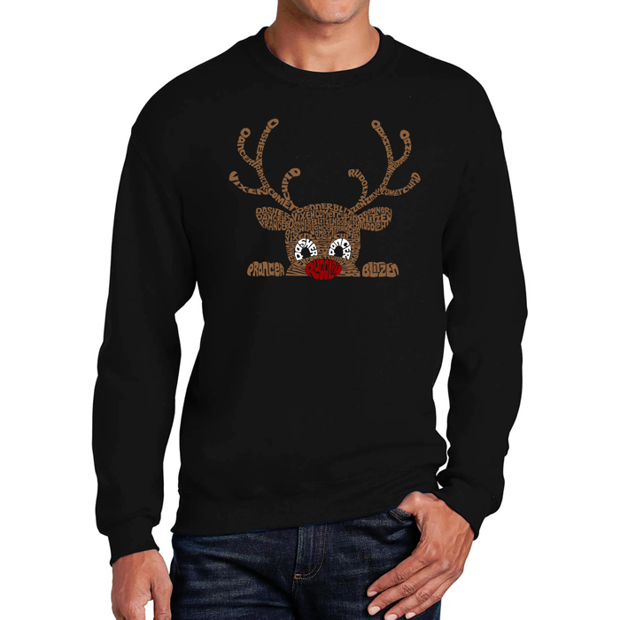 Peeking Reindeer - Men's Word Art Crewneck Sweatshirt