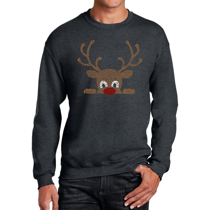 Peeking Reindeer - Men's Word Art Crewneck Sweatshirt