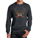 Gray XL Peeking Reindeer - Men's Word Art Crewneck Sweatshirt