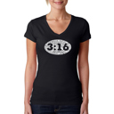 Black Small Women's Word Art V-Neck T-Shirt - John 3:16