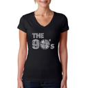 Black Large Women's Word Art V-Neck T-Shirt - 90S