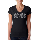 Black X-Small Women's Word Art V-Neck T-Shirt - ACDC