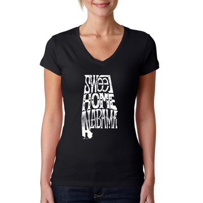 Women's Word Art V-Neck T-Shirt - Sweet Home Alabama
